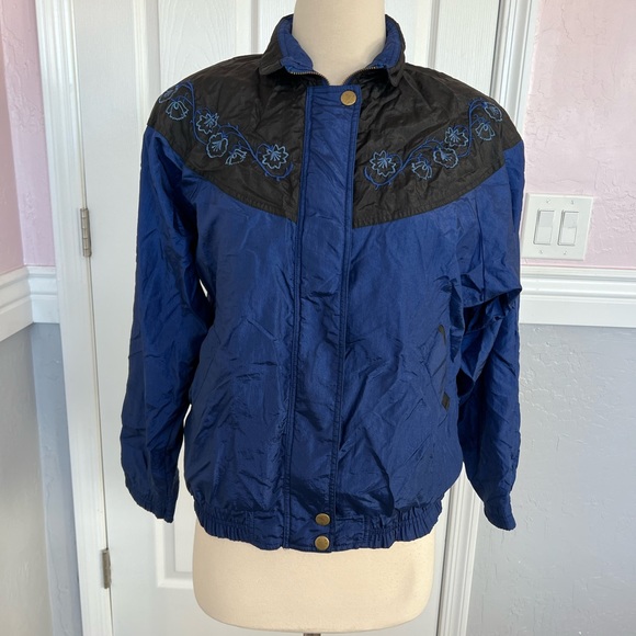 Vintage Lavon Women's 90s Windbreaker Floral Embroidered Full Zip Jacket Small - Picture 2 of 15